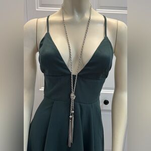Silver Tone Extra Long Lariat Necklace Knot Tassel Statement Necklace Adjustable